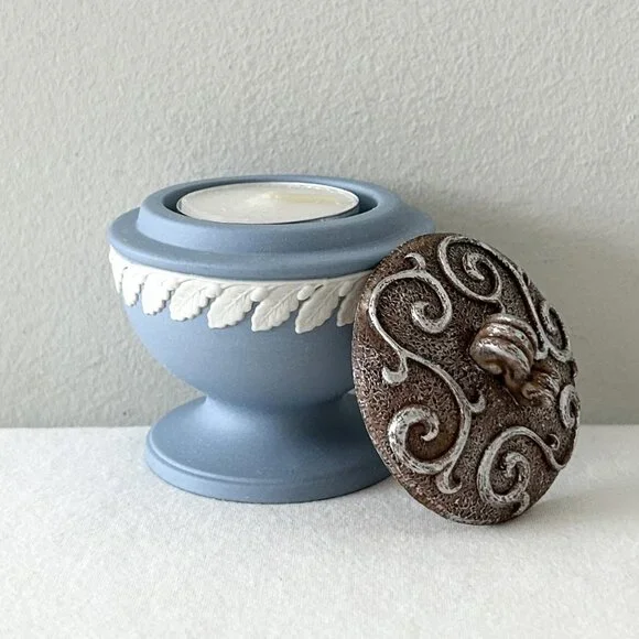 Vintage WEDGWOOD Blue Jasperware Candle Tea Light Votive Holder - Picture 1 of 8